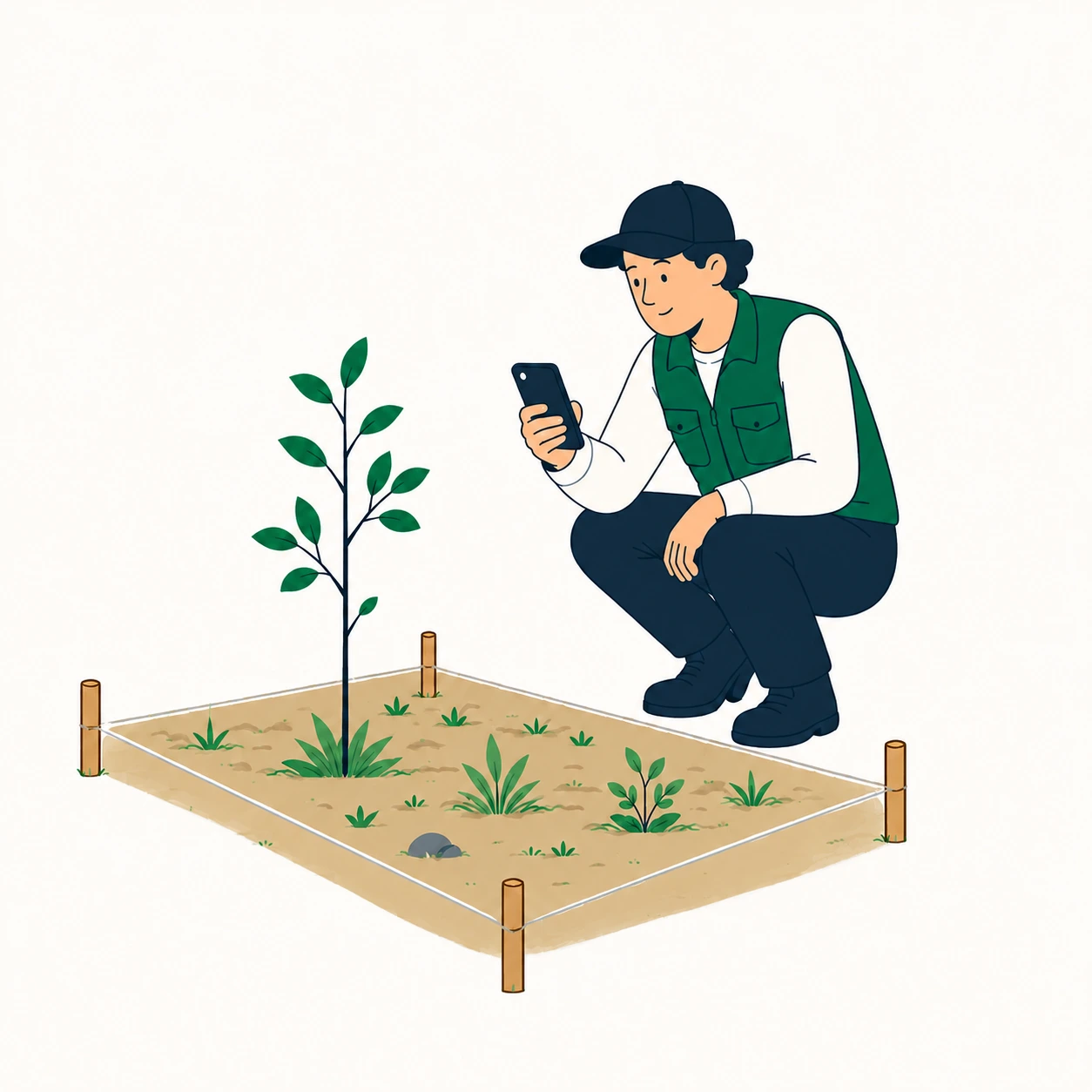 Técnico medindo uma parcela em campo pelo celular
